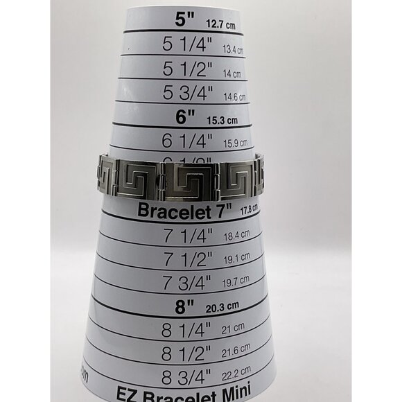 Greek Key Stainless Steel Bracelet Modern Design Silver Tone - Picture 3 of 3